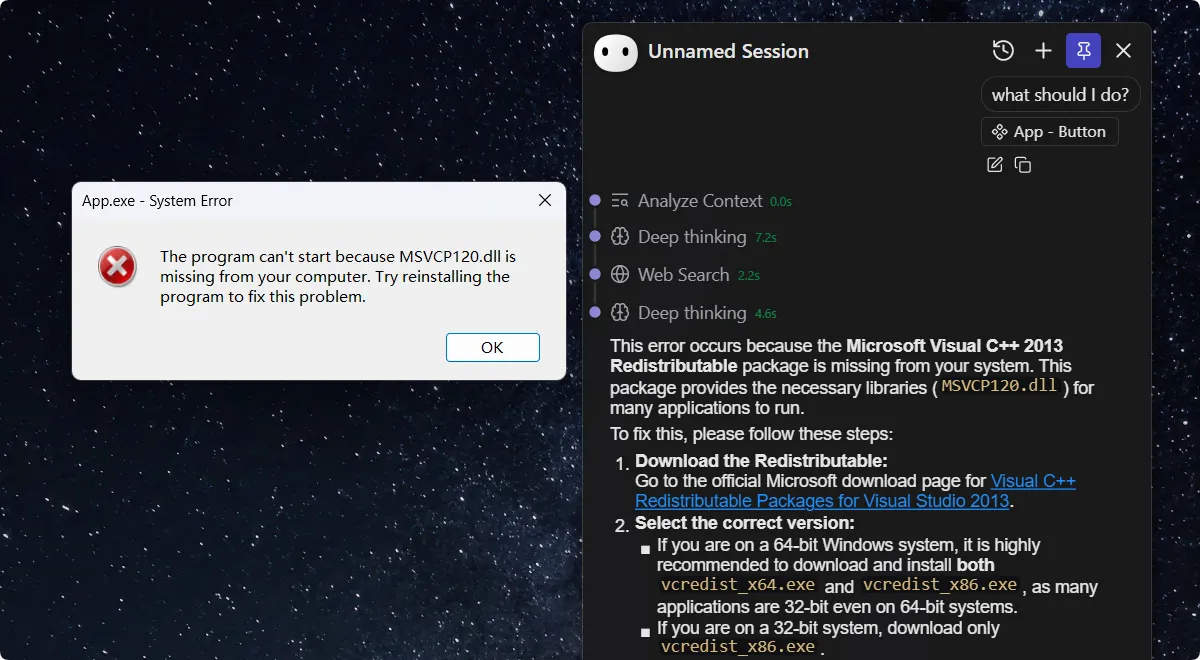 Capture context from error, identify the cause, and get suggested commands and solutions to resolve it.